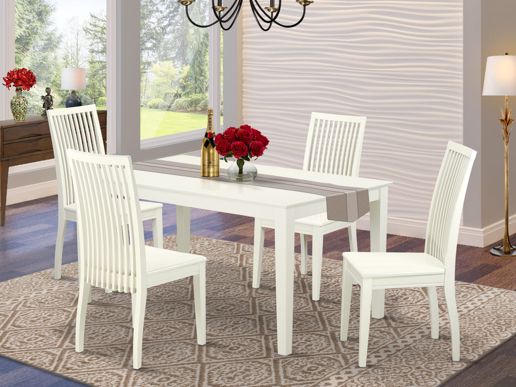 CAIP5-778-J 5 Piece Set with Linear White Table and 4 Chairs, 36x60