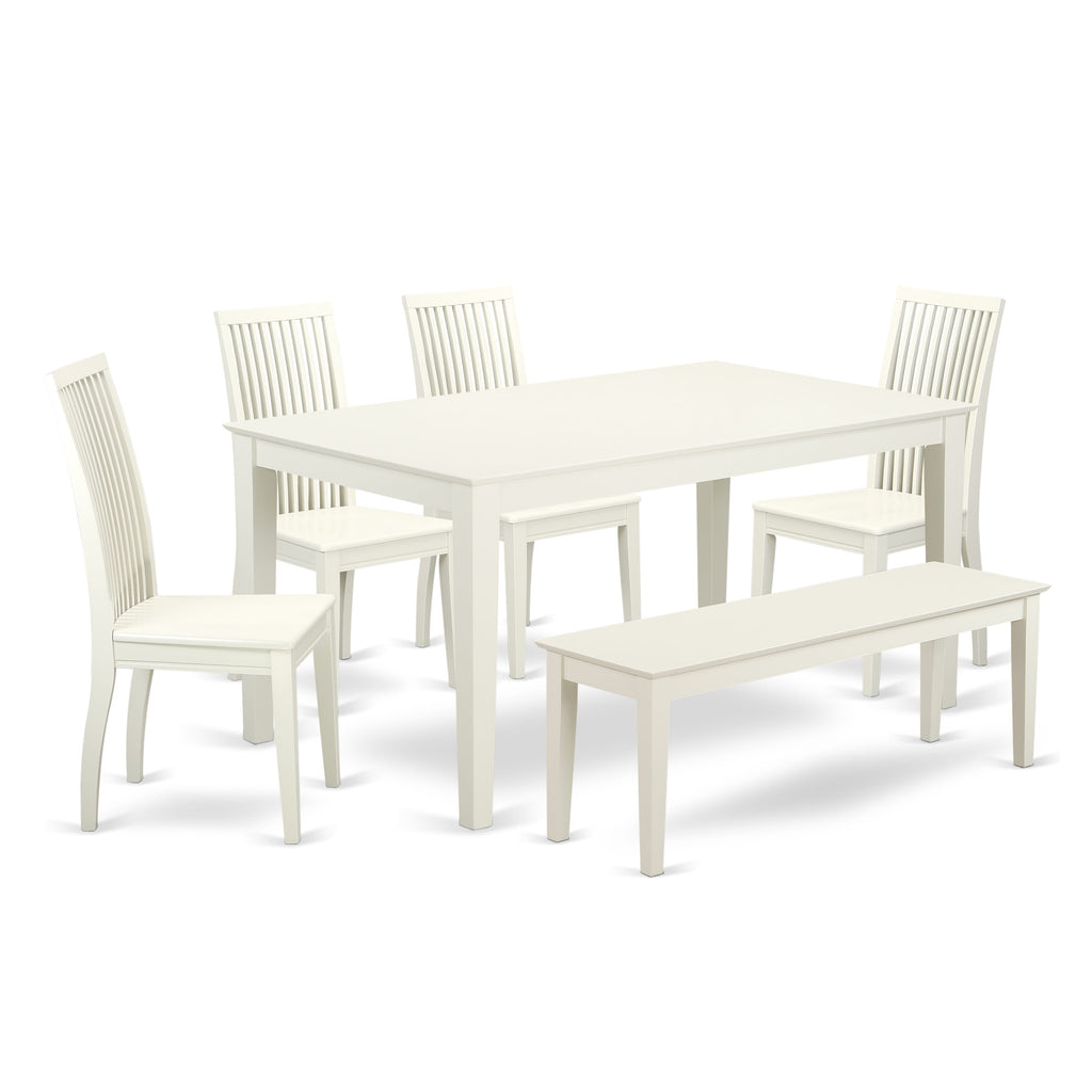 CAIP6-K0R-3 Ivory 6-Piece Kitchen Set with Rectangular Table and Seating for Six - Cosy Bench and Chairs