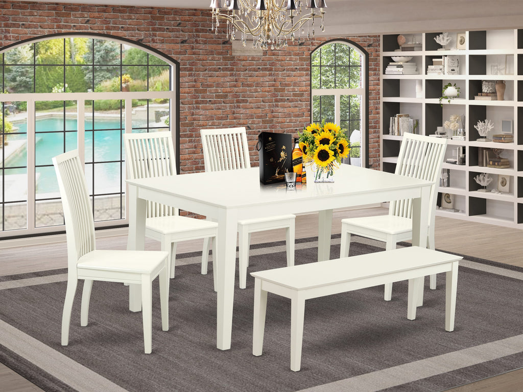 CAIP6-K0R-3 Ivory 6-Piece Kitchen Set with Rectangular Table and Seating for Six - Cosy Bench and Chairs