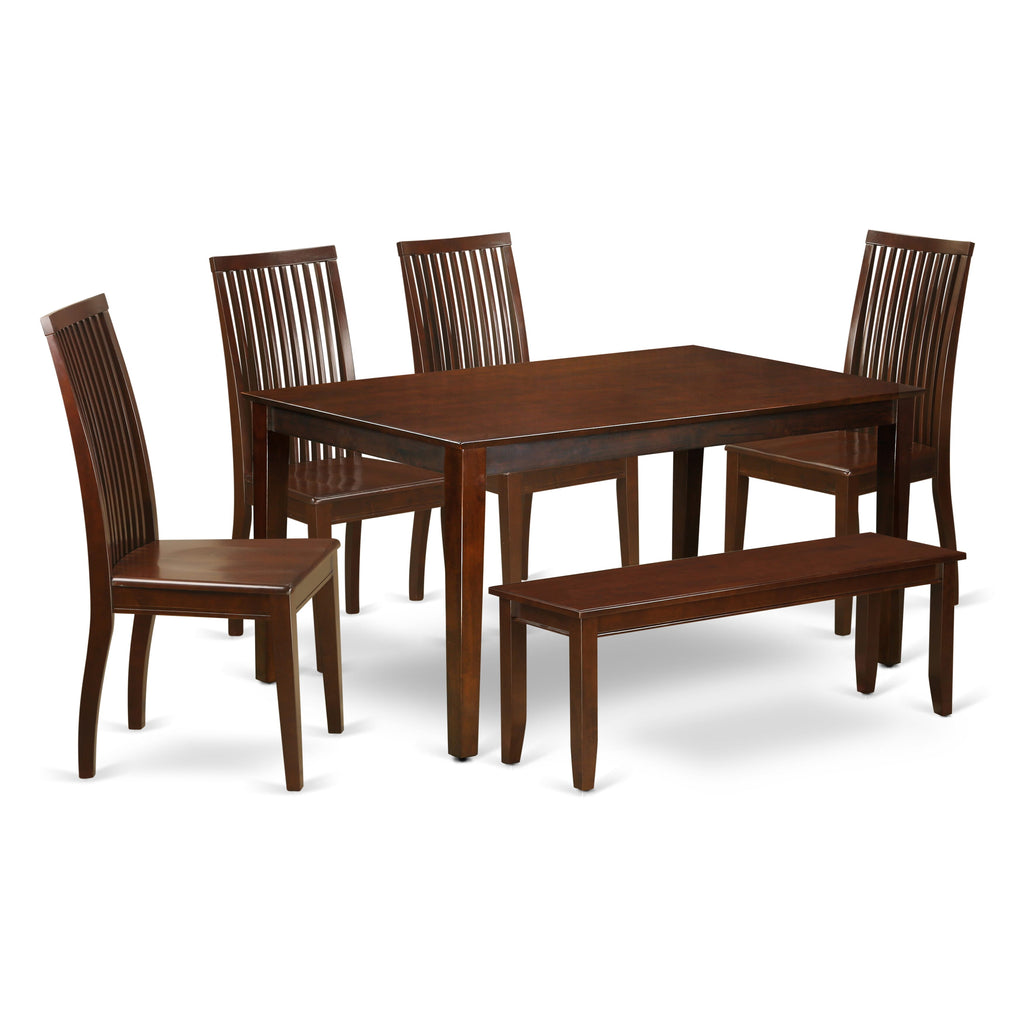CAIP6-60M-F 6 Pc Dining Set with Rectangular Table, 4 Chairs & Bench, Mahogany 36x60