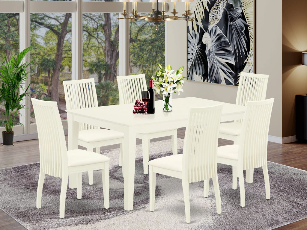 7-Piece Dining Ensemble CAIP7-ZOL-9 - Includes Rectangular Table & 6 Fabric Chairs, Linen White Finish