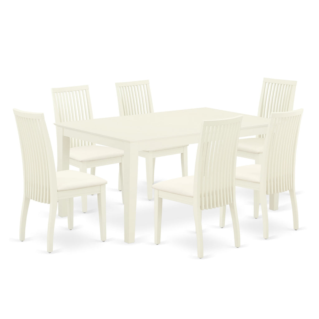 7-Piece Dining Ensemble CAIP7-ZOL-9 - Includes Rectangular Table & 6 Fabric Chairs, Linen White Finish