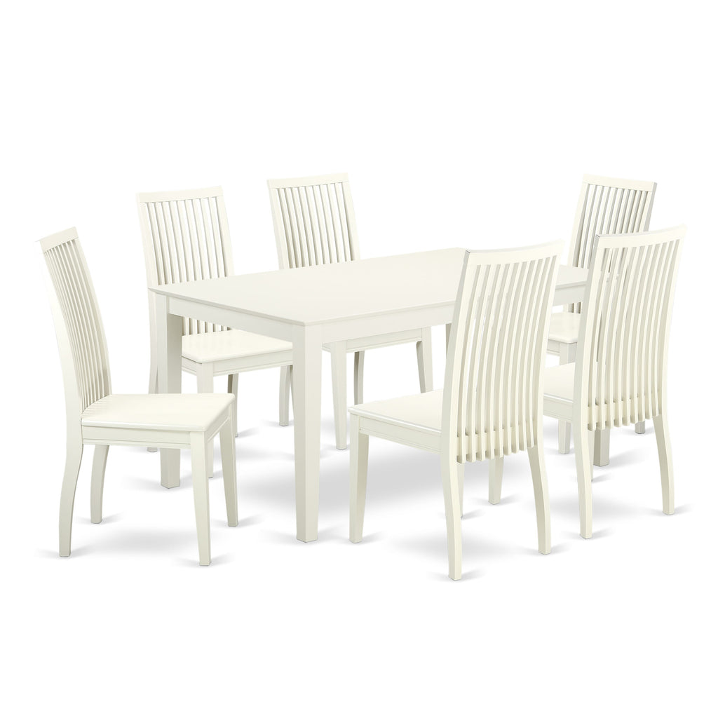 CAIP7-Q4A-H 7 Piece Dining Ensemble Rectangular Wooden Table & 6 Chairs, Bright White Finish