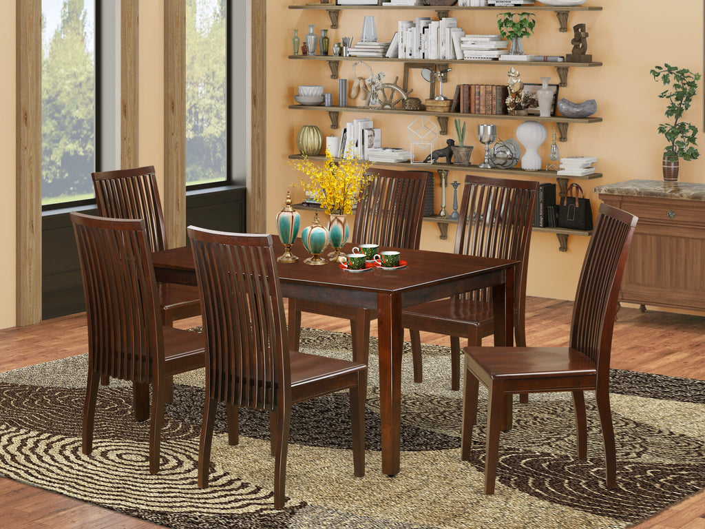 CAIP7-O7Q-O 7-Piece Mahogany Dining Set with Table & 6 Chairs for Kitchen Elegance, 36 x 60 Inch