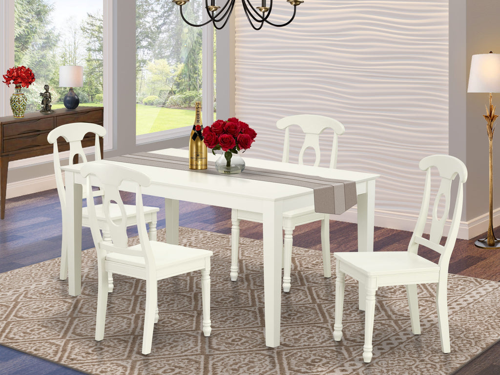 CAKE5-K34-9 5 Pc Set Rectangular Dinner Table with 4 Chairs, Linen White, 36 x 60
