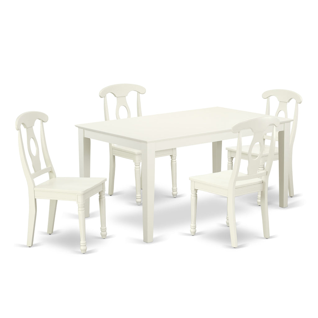 CAKE5-K34-9 5 Pc Set Rectangular Dinner Table with 4 Chairs, Linen White, 36 x 60