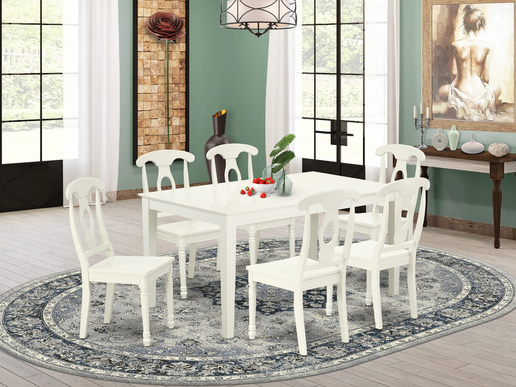 CAKE7-PF9-0 - Elegant 7-Piece Set with Rectangular Kitchen Table & Six Chairs, 36x60 in White Finish