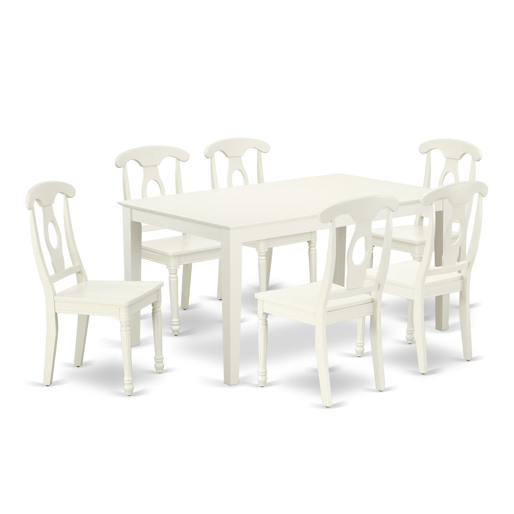 CAKE7-PF9-0 - Elegant 7-Piece Set with Rectangular Kitchen Table & Six Chairs, 36x60 in White Finish