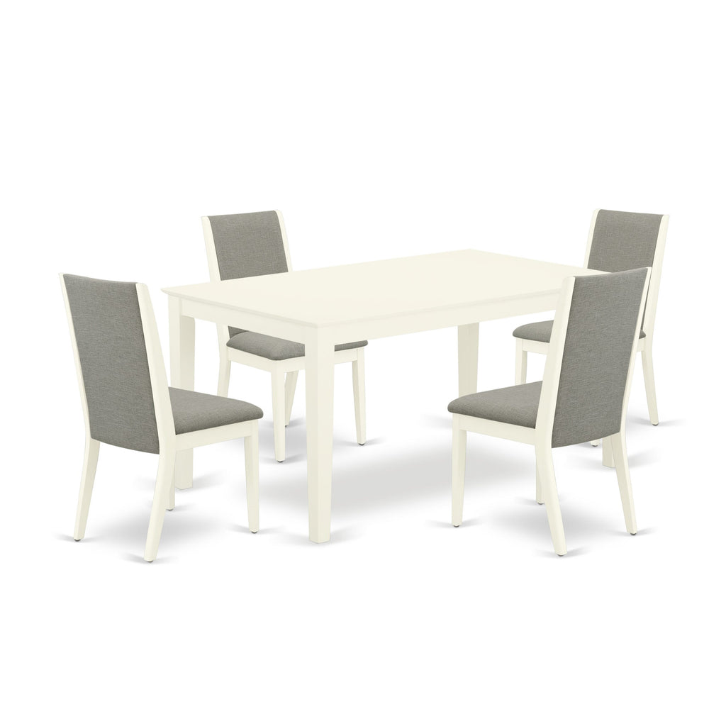 CALA5-3BA-R3 5 Piece Dining Set with 4 Shitake Chairs and Rectangular Table, 36x60 Linen Wh