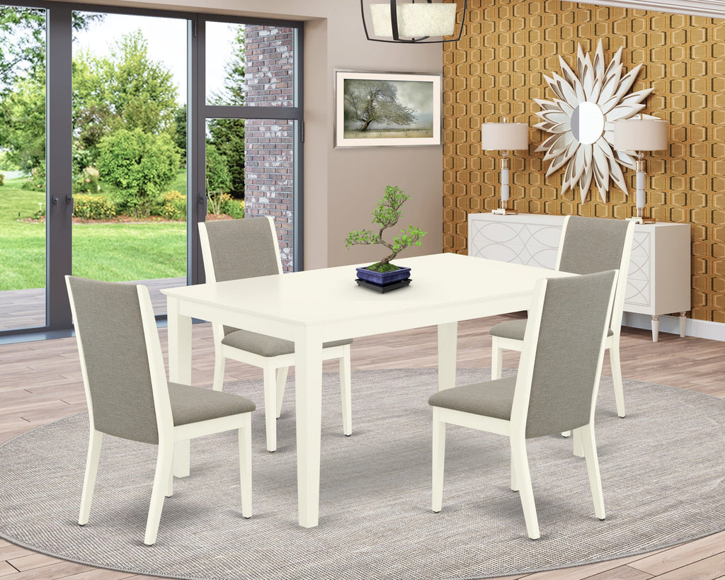 CALA5-3BA-R3 5 Piece Dining Set with 4 Shitake Chairs and Rectangular Table, 36x60 Linen Wh