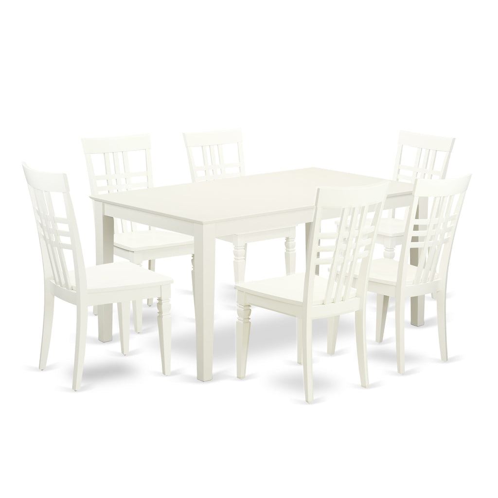 CALG7-H49-I Elegant 7 Piece Dining Ensemble with Rectangle Table and Six Chairs, Linen White - 36 x 60 Inches