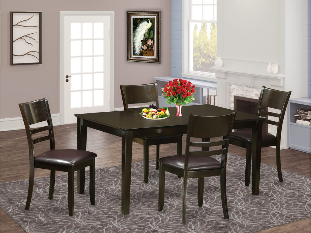 CALY5-SZ7-AO 5-Piece Dining Suite Featuring Rectangle Table & 4 Faux Leather Seats, Cappuccino 36x60