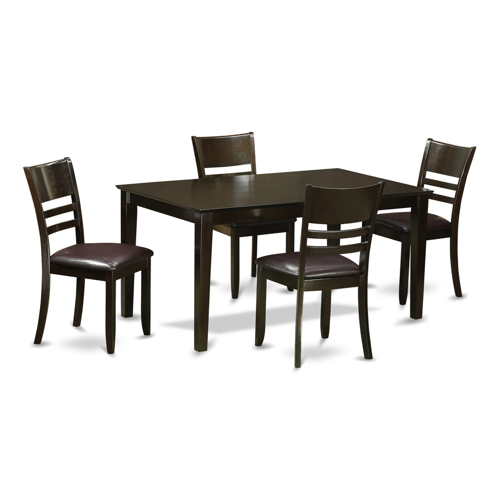 CALY5-SZ7-AO 5-Piece Dining Suite Featuring Rectangle Table & 4 Faux Leather Seats, Cappuccino 36x60