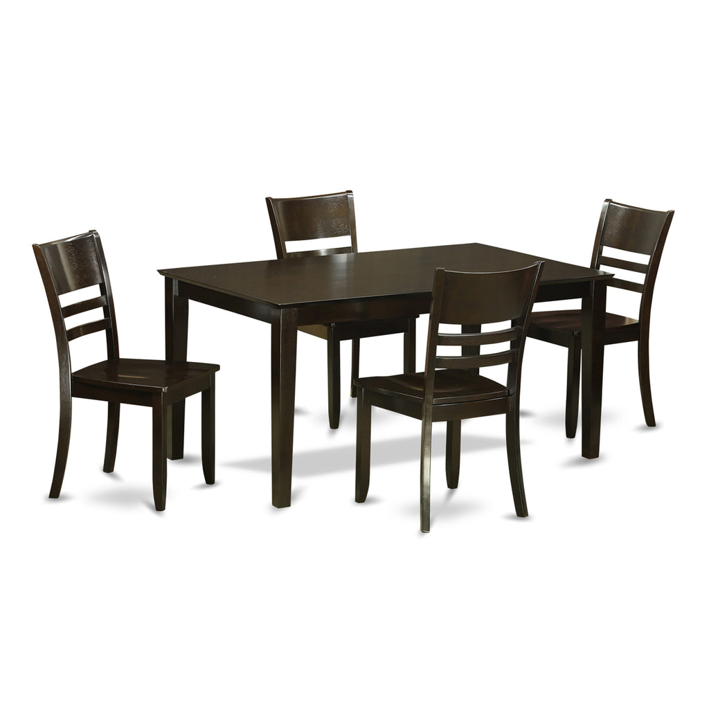 Dining Set CALY5-C3P-P Rectangular Table & 4 Chairs - 5 Piece Seating Solution, 36x60 in Warm Cappuccino Finish