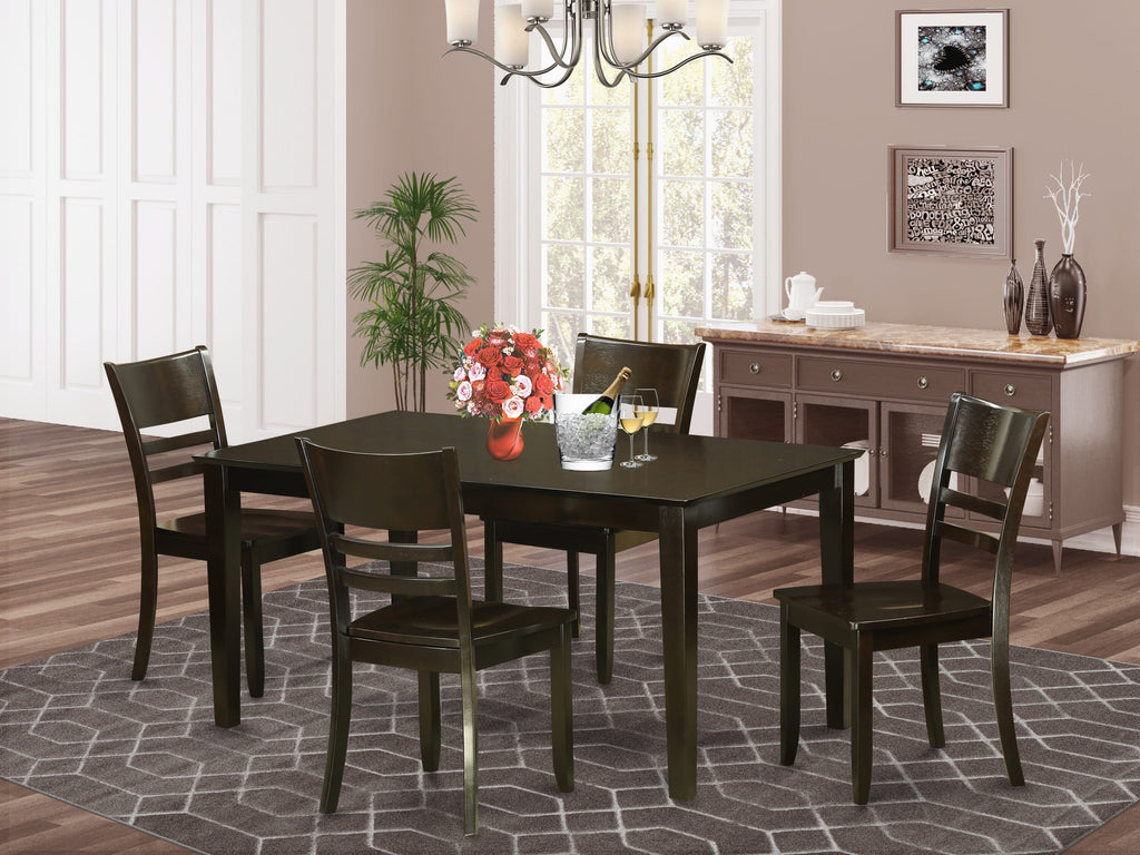 Dining Set CALY5-C3P-P Rectangular Table & 4 Chairs - 5 Piece Seating Solution, 36x60 in Warm Cappuccino Finish