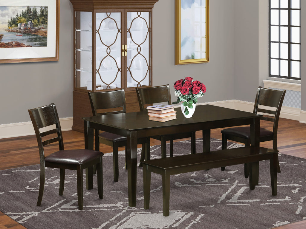 CALY6-HH4-8I 6-Piece Dining Collection Rectangular Table with 4 Leather Chairs and Bench, 36x60, Cappuccino