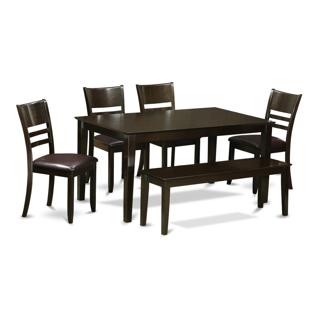 CALY6-HH4-8I 6-Piece Dining Collection Rectangular Table with 4 Leather Chairs and Bench, 36x60, Cappuccino