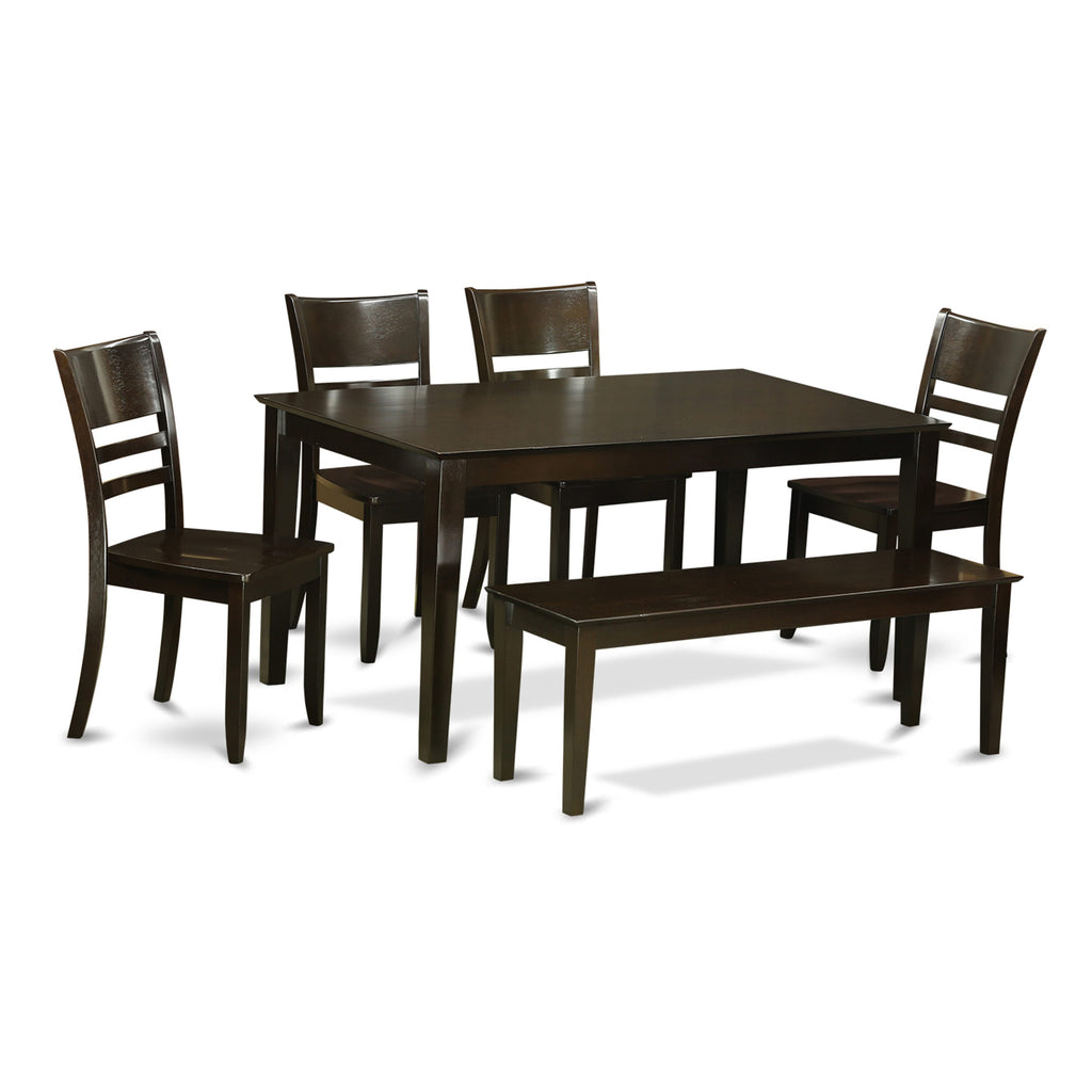 CALY6-4P1-9 Elegant Dining Ensemble 6-Piece Set with Rectangular Table, 4 Seats, & Bench