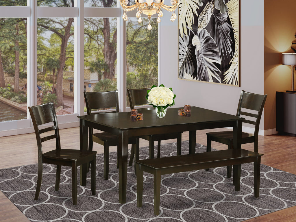 CALY6-4P1-9 Elegant Dining Ensemble 6-Piece Set with Rectangular Table, 4 Seats, & Bench