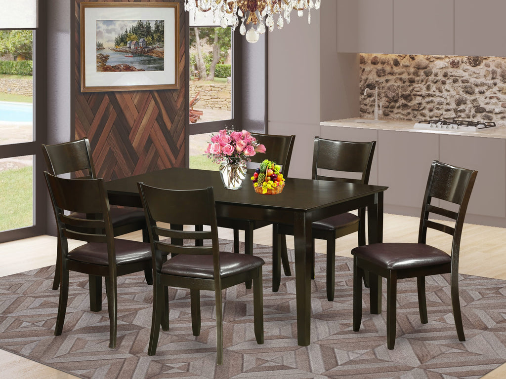 CALY7-6Y4-IR Dining Ensemble Elegant 7-Piece Set with Rectangular Table and 6 Cushioned Seating