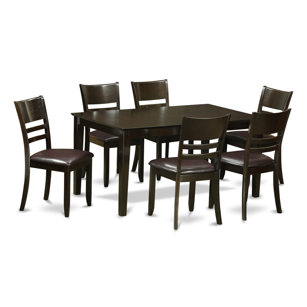 CALY7-6Y4-IR Dining Ensemble Elegant 7-Piece Set with Rectangular Table and 6 Cushioned Seating