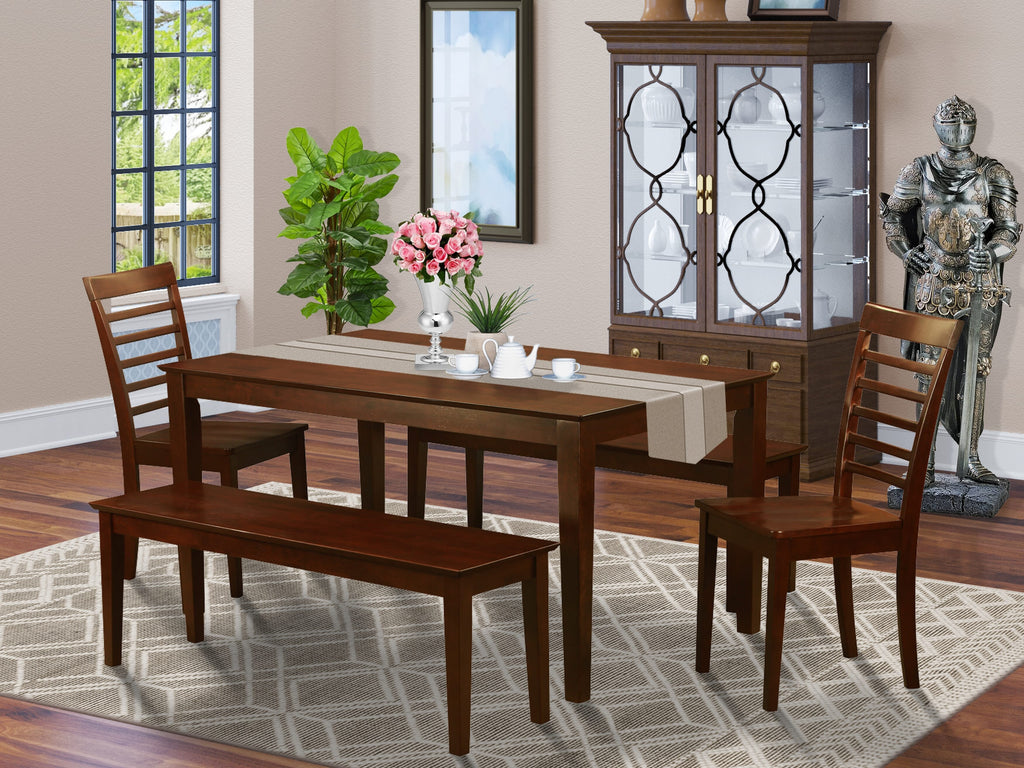 5-Piece Dining Set CAML5J-2OX-R with Table, Chairs & Benches in Mahogany Finish Ideal for Cozy Kitchen Spaces