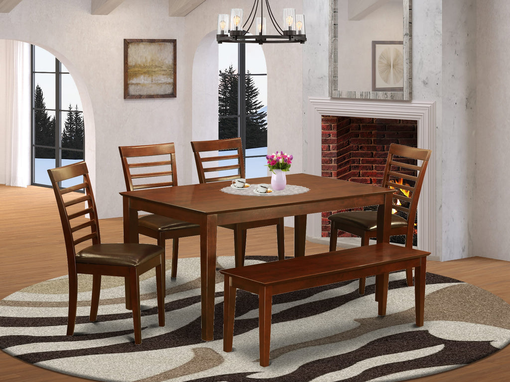 CAML6Q-XRS-OW Mahogany Dining Ensemble Elegant 6-Piece Set with Rectangular Table, Chairs, & Bench