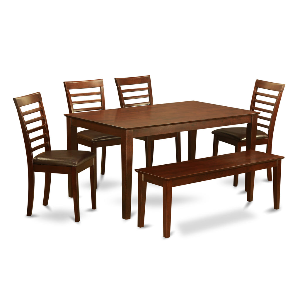 CAML6Q-XRS-OW Mahogany Dining Ensemble Elegant 6-Piece Set with Rectangular Table, Chairs, & Bench