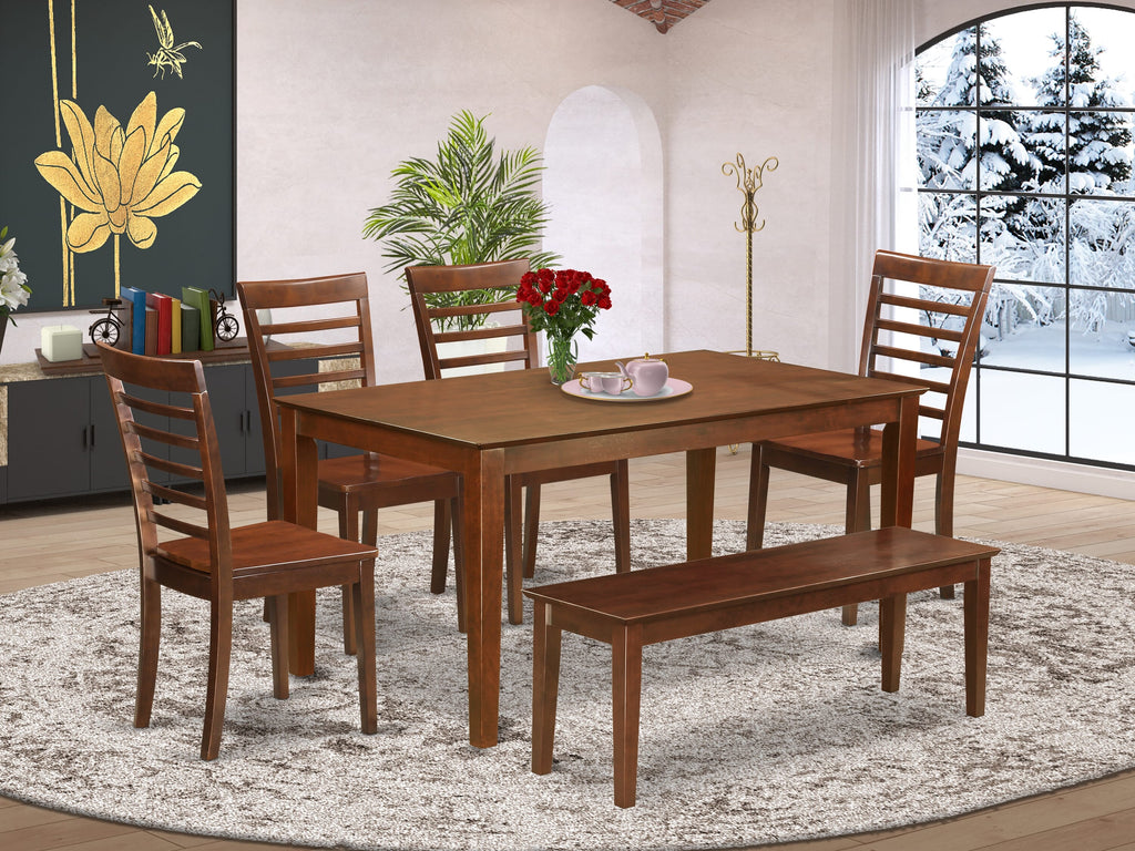 CAML6S-JKJ-J Ensemble Sophisticated 6-Piece Table Set with Rectangular Surface and Combo Bench & Chairs - Rich Mahogany Finish, 36x60