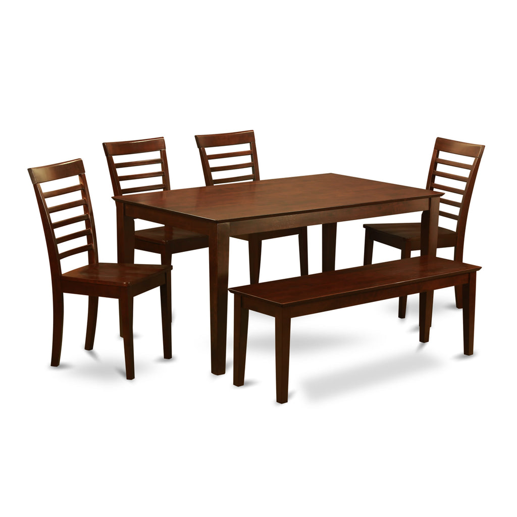 CAML6S-JKJ-J Ensemble Sophisticated 6-Piece Table Set with Rectangular Surface and Combo Bench & Chairs - Rich Mahogany Finish, 36x60