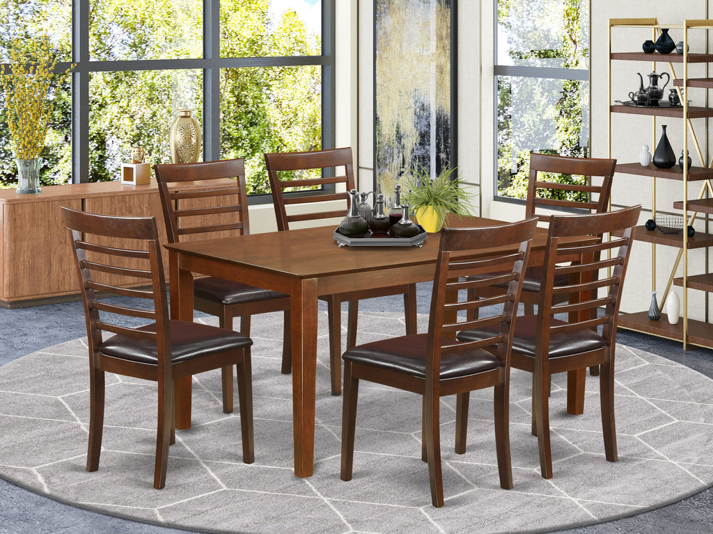 CAML7-55H-IG Dining Ensemble 7-Piece Set with Mahogany Table & Faux Leather Chairs, 36x60 Inches