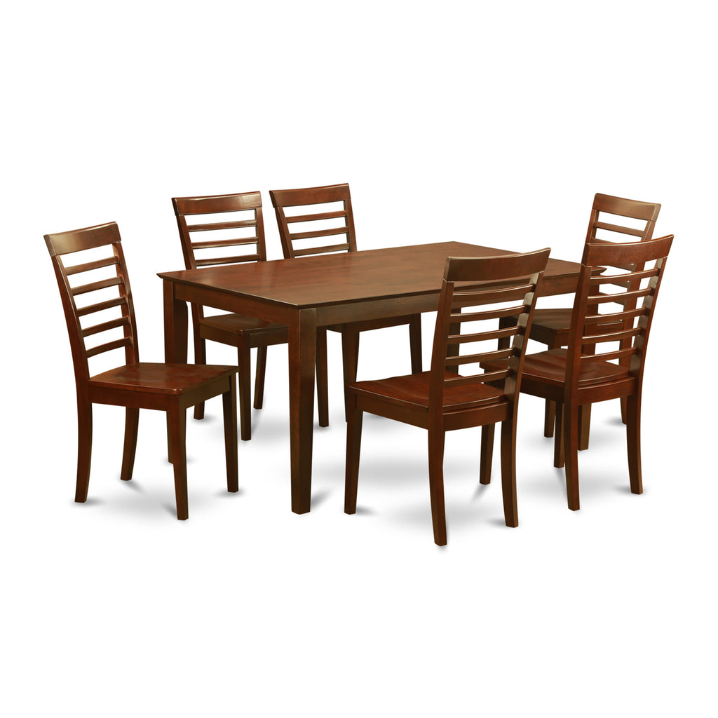 CAML7-UZ1-R Elegant 7-Piece Dining Ensemble with Rectangular Table & 6 Chairs in Rich Mahogany Finish