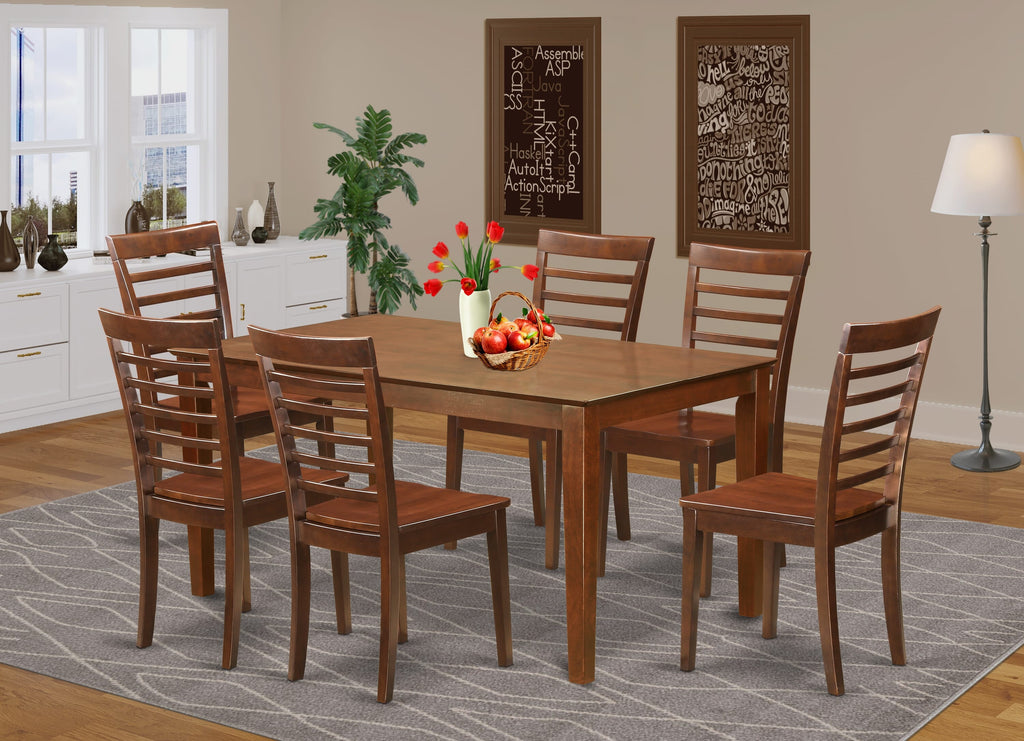 CAML7-UZ1-R Elegant 7-Piece Dining Ensemble with Rectangular Table & 6 Chairs in Rich Mahogany Finish