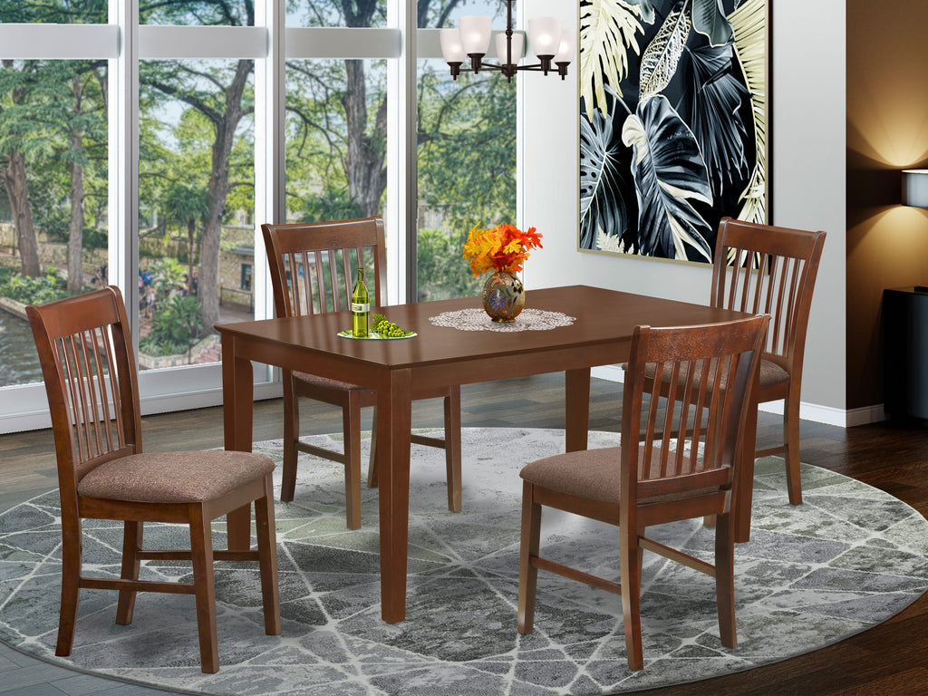 CANO5-BDG-Z Kitchen & Dining Set - Table and 4 Upholstered Chairs, Mahogany Finish, 36x60