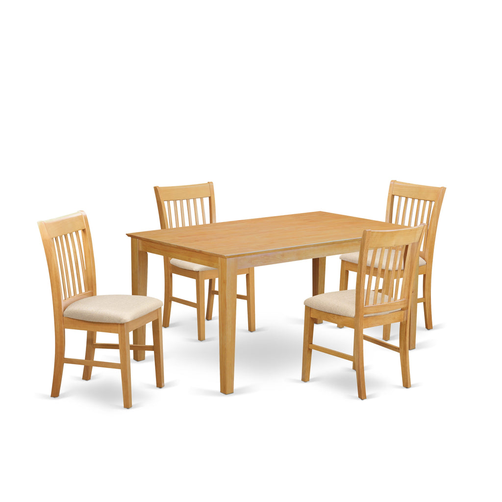 CANO5-Z4O-D 5-Piece Oak Dining Set with Rectangle Table & Linen Upholstered Chairs, 36x60 Inch