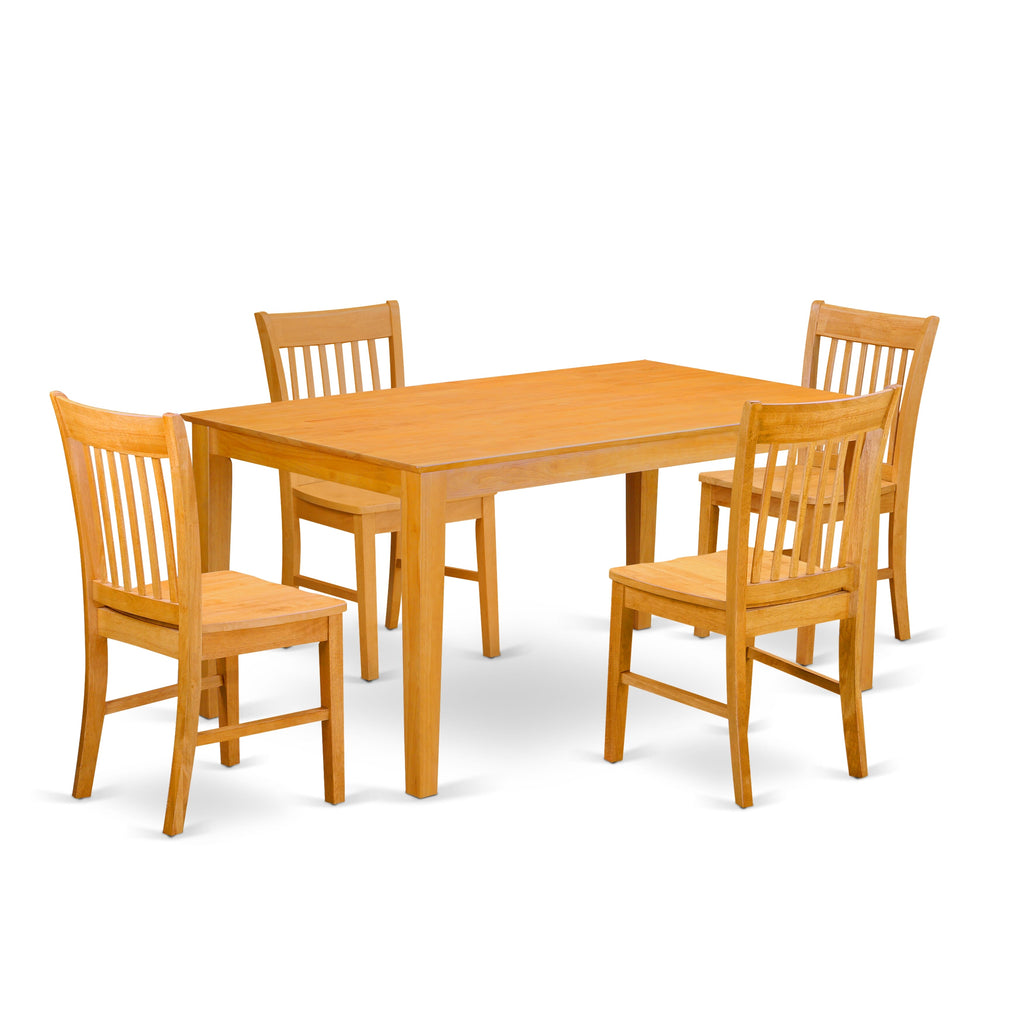 CANO5-686-J 5-Piece Dining Set with Table & Chairs for 4, Elegant Rectangle Top 36x60, Classic Oak Finish