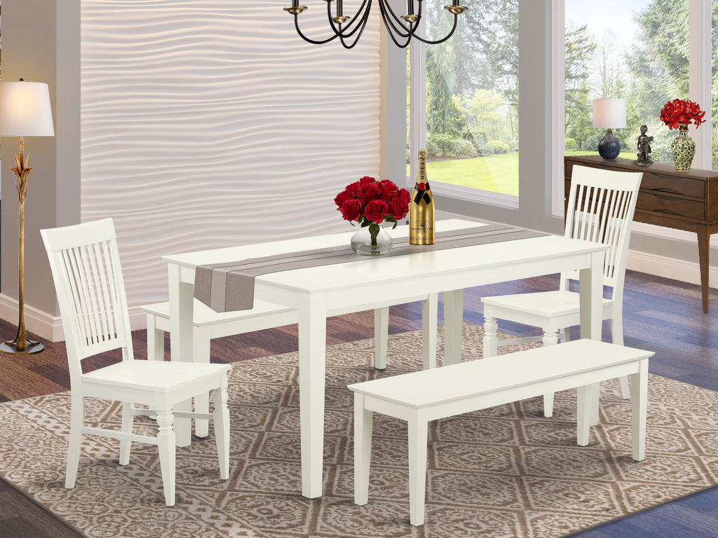 CANO5E-JU6-Y Contemporary 5-Piece Dining Collection Rectangular Table, Chairs & Benches - Elegant White Finish, 36x60