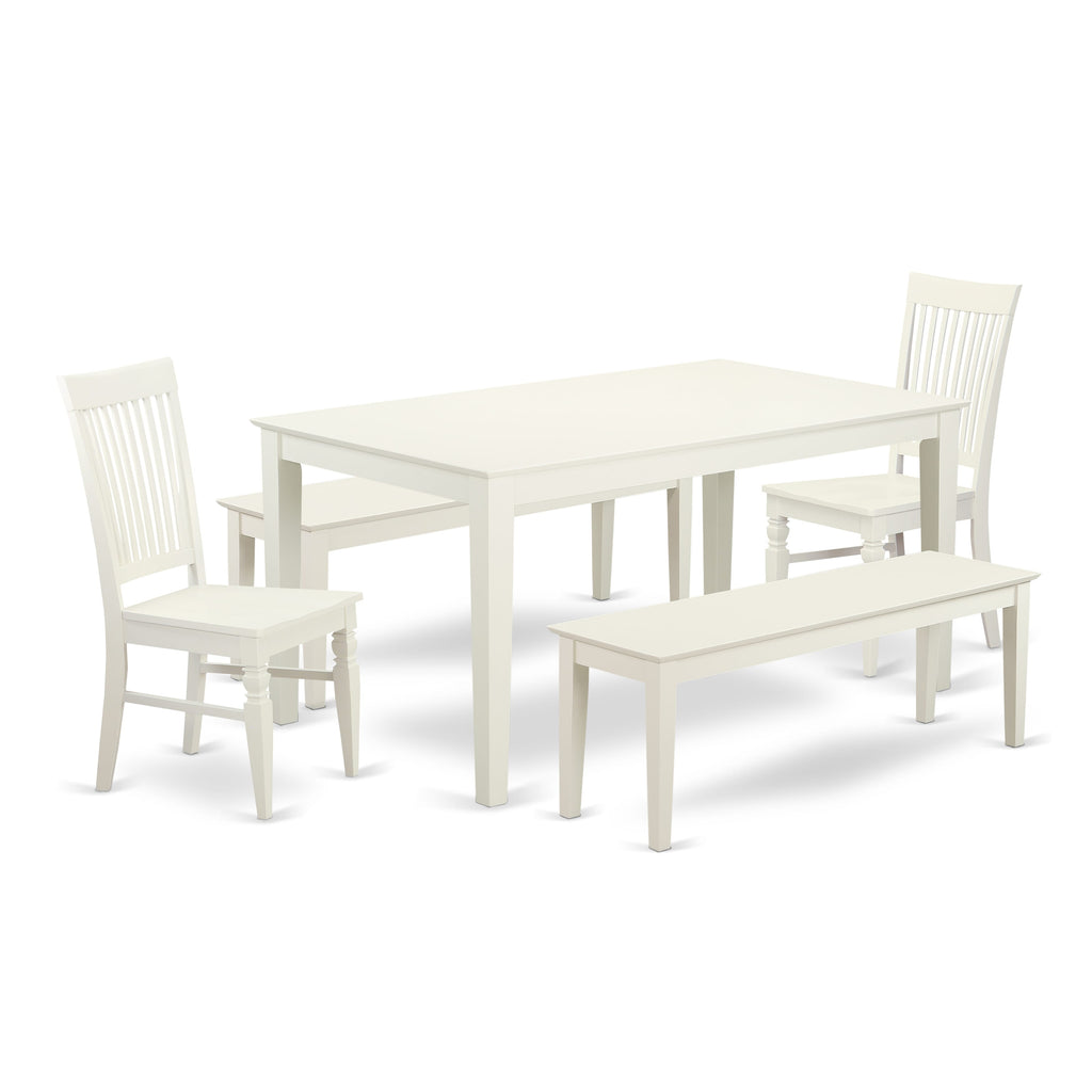 CANO5E-JU6-Y Contemporary 5-Piece Dining Collection Rectangular Table, Chairs & Benches - Elegant White Finish, 36x60