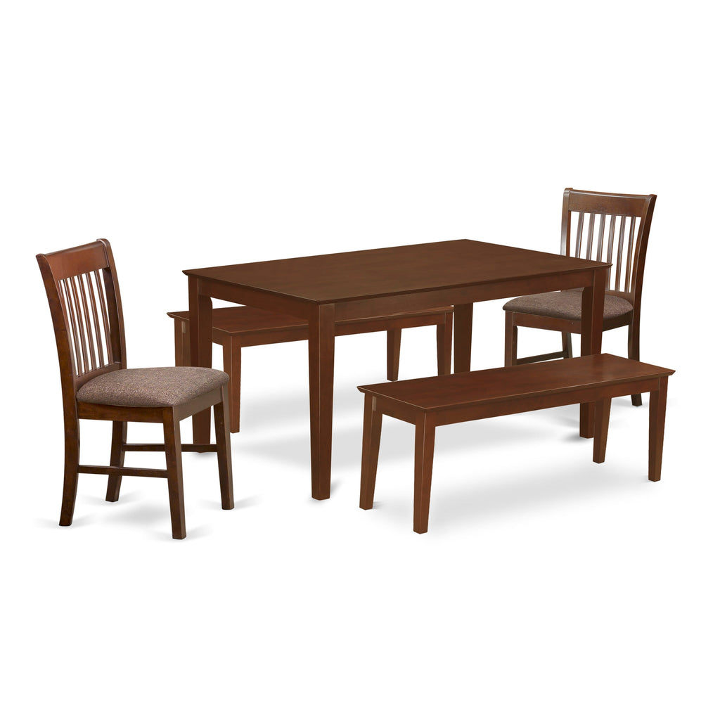 Discover Mahogany Dining Elegance with 5PC Set CANO5K-05Q-3 Featuring Rectangular Wood Table & Plush Seating
