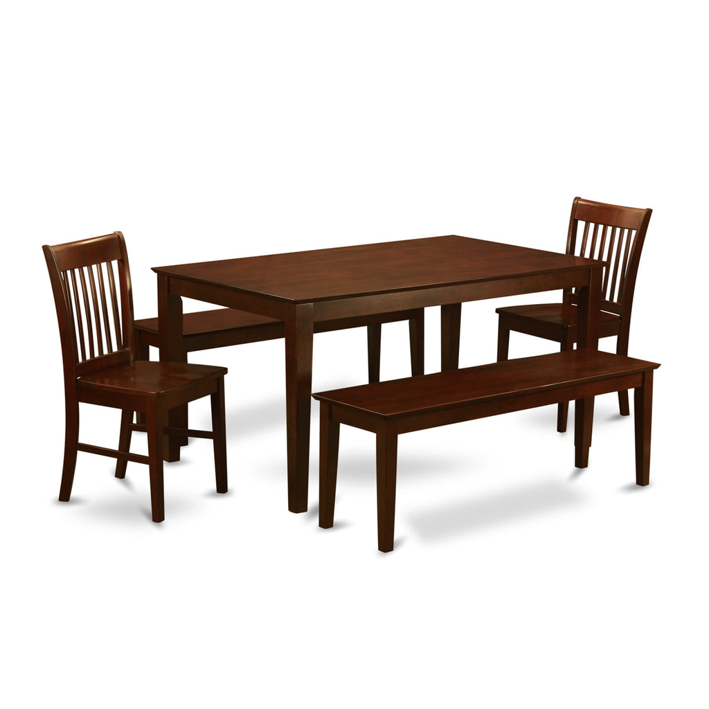 CANO55-RZ1-O Elegant 5 Piece Dining Set with Rectangle Table, 2 Chairs & Benches, Mahogany Finish