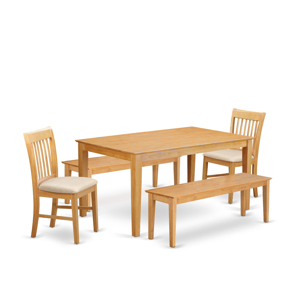 CANO58-GFI-9 9-Piece Dining Set with Linen Chairs and Benches, 36x60 Oak Table