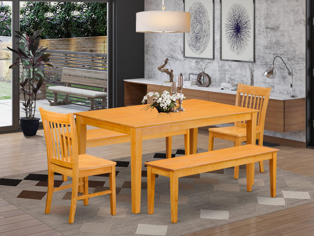 CANO5C-R6U-N 5-Piece Rectangular Dining Set with Benches and Chairs in Classic Oak Finish, 36x60