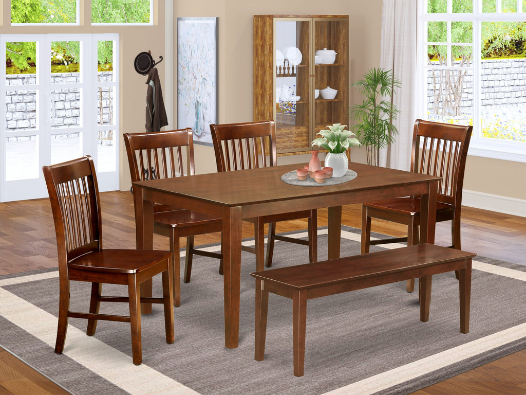 Elegant 6-Piece Dining Ensemble CANO6E-G3M-O with Rectangular Table, Chairs, and Bench in Rich Mahogany Finish