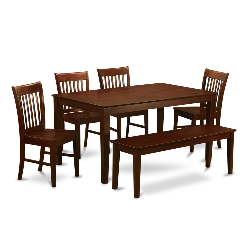 Elegant 6-Piece Dining Ensemble CANO6E-G3M-O with Rectangular Table, Chairs, and Bench in Rich Mahogany Finish