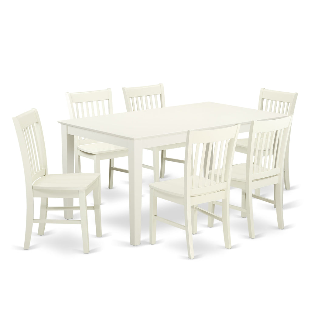 CANO7-8WP-M 7-Piece Set Rectangular Dining Table with Six Chairs, 36x60, Elegant Linen