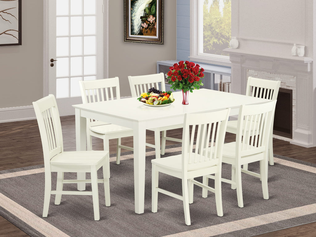 CANO7-8WP-M 7-Piece Set Rectangular Dining Table with Six Chairs, 36x60, Elegant Linen