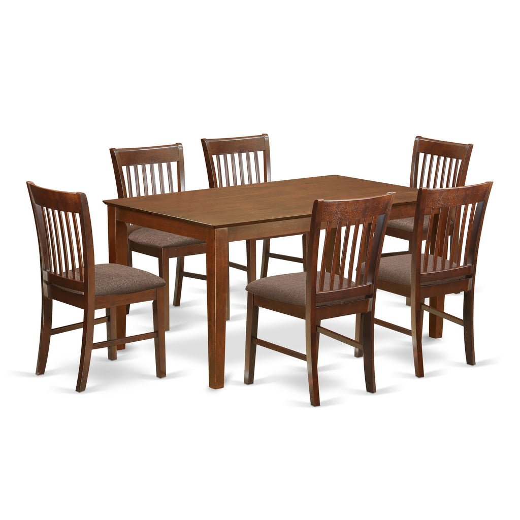 CANO7-T3Q-V Mahogany 7-Piece Dining Set with Wooden Table & Linen Chairs