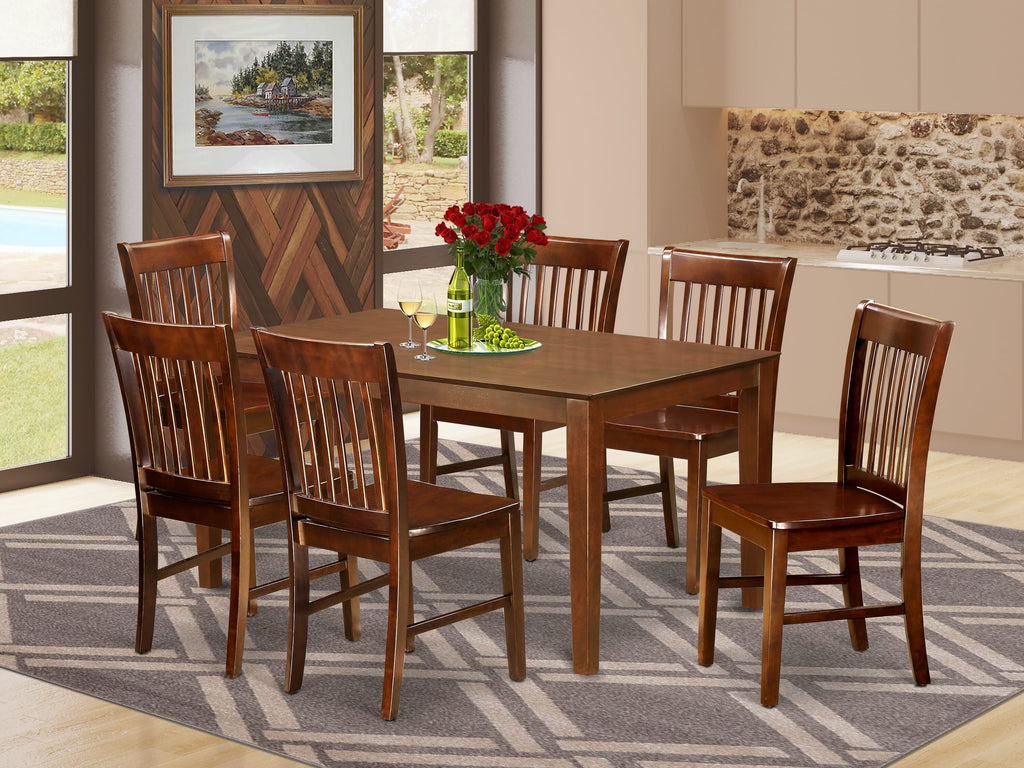 CANO7-3BZ-Z 7 Pc Dining Ensemble with Rectangular Table & 6 Chairs, 36x60 in, Dark Mahogany Finish