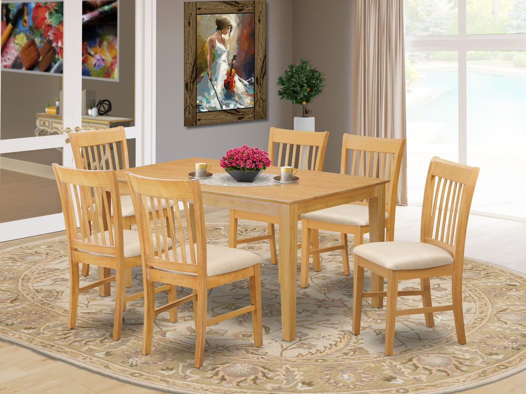 CANO7-SXV-Y 7-Piece Oak Dining Ensemble with 6 Upholstered Chairs and Rectangle Table, 36x60