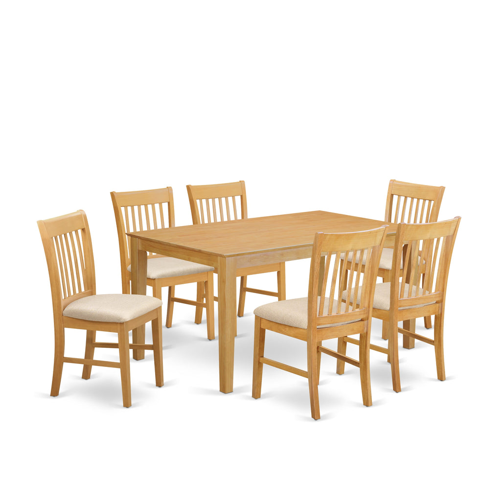 CANO7-SXV-Y 7-Piece Oak Dining Ensemble with 6 Upholstered Chairs and Rectangle Table, 36x60